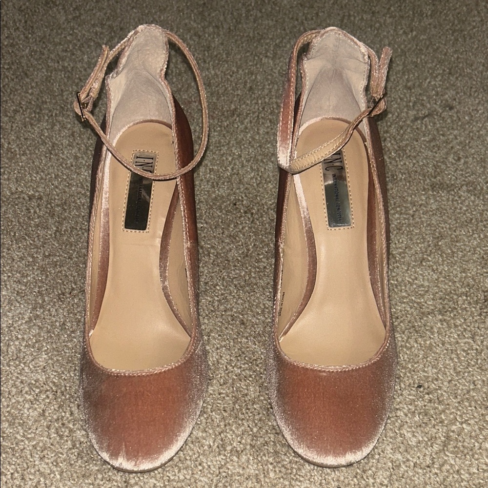 INC International Concepts Velvet Tan Heels